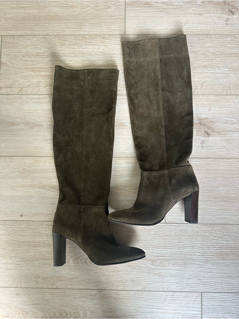 ZARA Olive Green Suede Knee High Boots | Size 38 | Never Worn